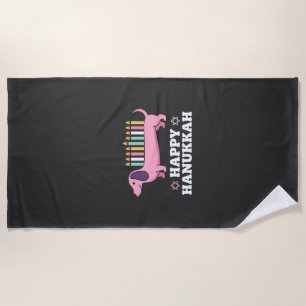 Happy Hanukkah Dachshund Dog Beach Towel