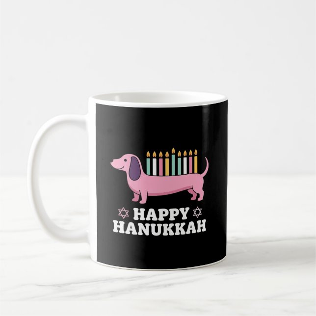 Happy Hanukkah Dachshund Dog Coffee Mug (Left)
