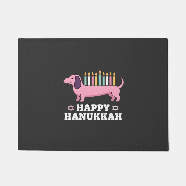 Happy Hanukkah Dachshund Dog Doormat (Front)