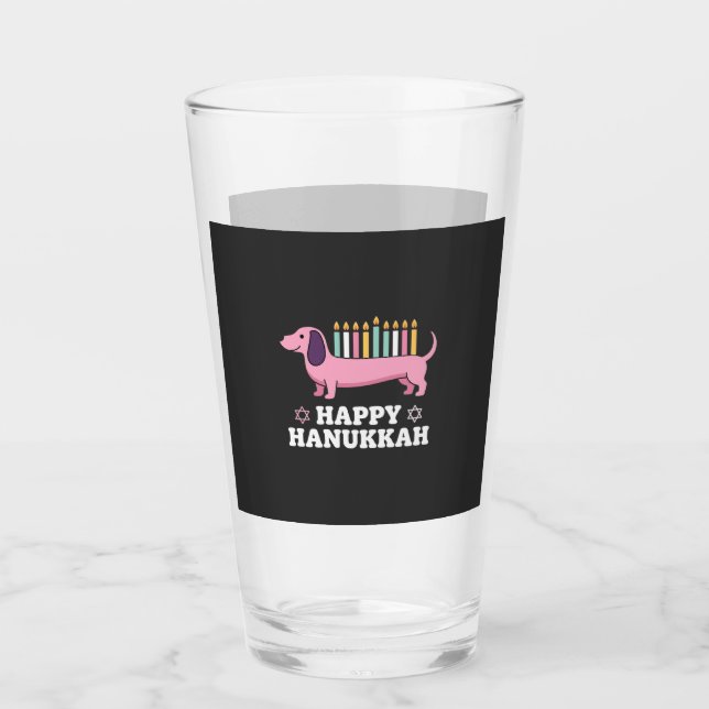 Happy Hanukkah Dachshund Dog Glass (Front)