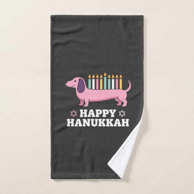 Happy Hanukkah Dachshund Dog Hand Towel (Hand Towel)