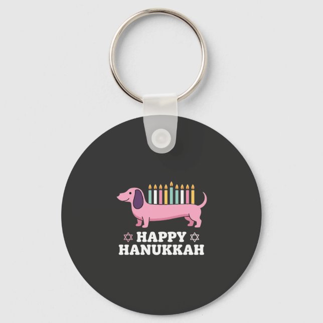 Happy Hanukkah Dachshund Dog Key Ring (Front)