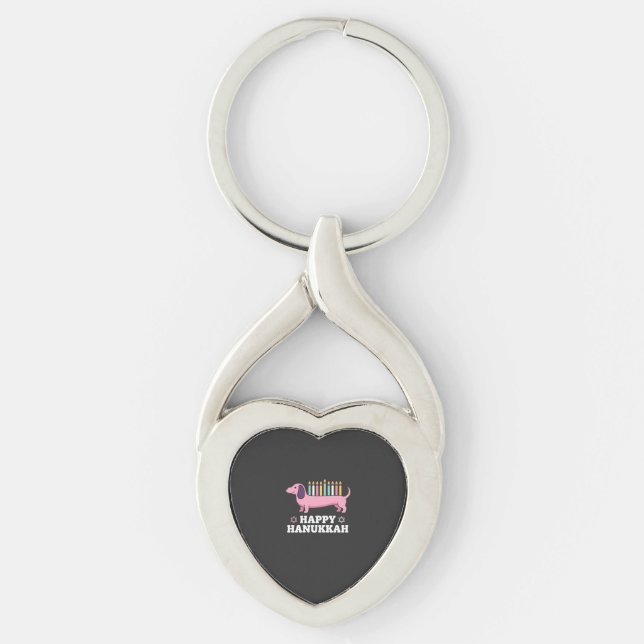 Happy Hanukkah Dachshund Dog Key Ring (Front)