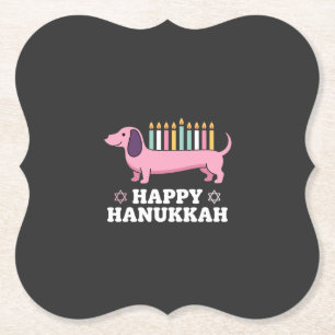 Happy Hanukkah Dachshund Dog Paper Coaster