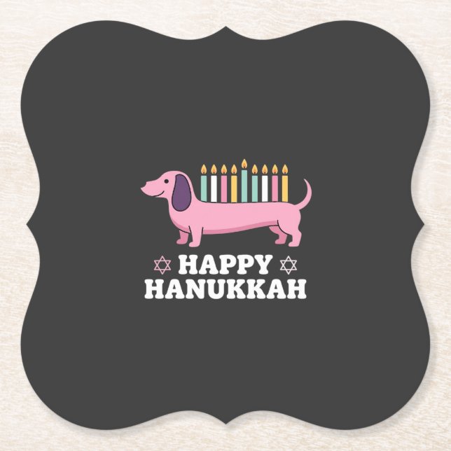 Happy Hanukkah Dachshund Dog Paper Coaster (Front)