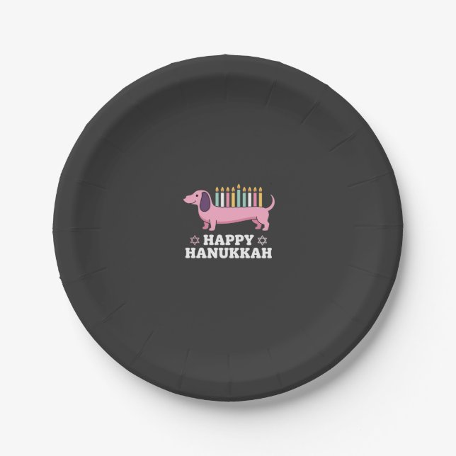 Happy Hanukkah Dachshund Dog Paper Plate (Front)