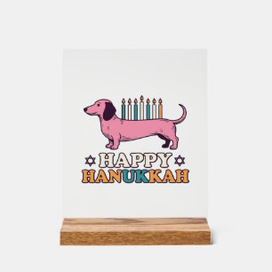 Happy Hanukkah Dachshund Menorah Dog Shirt Design_ Acrylic Sign