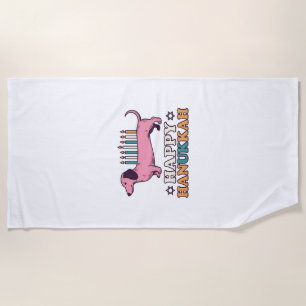 Happy Hanukkah Dachshund Menorah Dog Shirt Design_ Beach Towel
