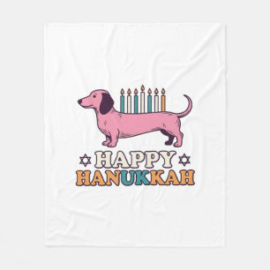 Happy Hanukkah Dachshund Menorah Dog Shirt Design_ Fleece Blanket
