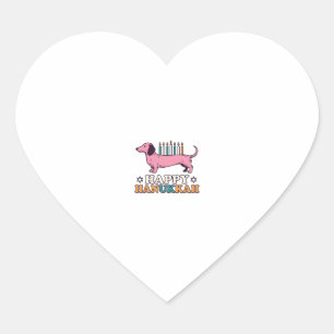 Happy Hanukkah Dachshund Menorah Dog Shirt Design_ Heart Sticker