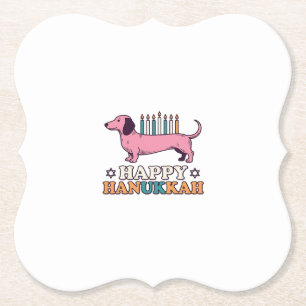 Happy Hanukkah Dachshund Menorah Dog Shirt Design_ Paper Coaster