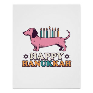Happy Hanukkah Dachshund Menorah Dog Shirt Design_ Poster