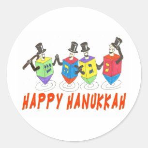 Happy Hanukkah Dancing  Dreidels Classic Round Sticker