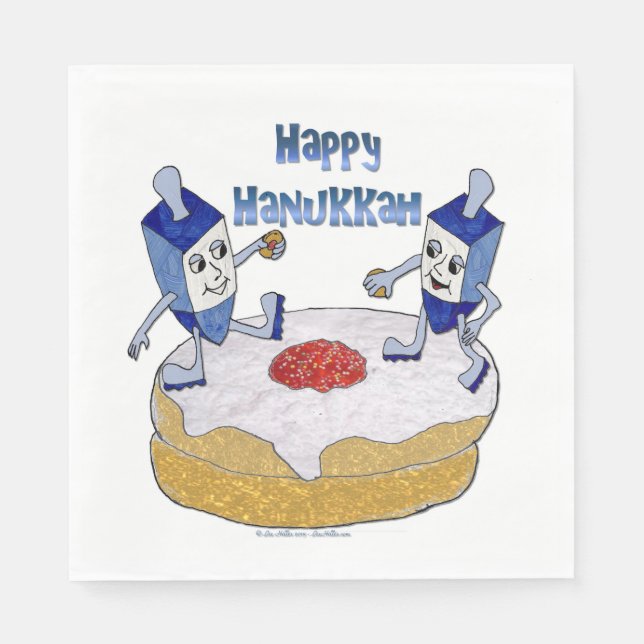 Happy Hanukkah Dancing Dreidels Doughnut Napkins (Front)