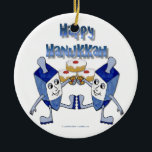 Happy Hanukkah Dancing Dreidels Jelly Doughnut Ceramic Tree Decoration<br><div class="desc">You are viewing The Lee Hiller Design Collection. Apparel,  Gifts & Collectibles Lee Hiller Photography or Digital Art Collection. You can view her Nature photography at http://HikeOurPlanet.com/ and follow her hiking blog within Hot Springs National Park.</div>
