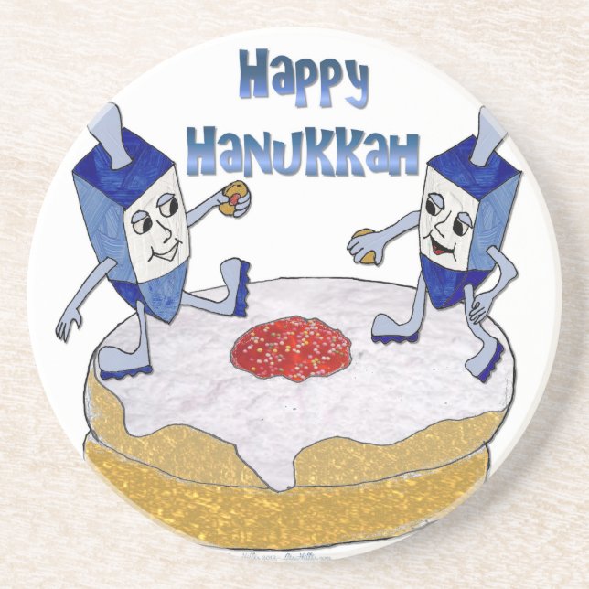 Happy Hanukkah Dancing Dreidels Jelly Doughnut Coaster (Front)