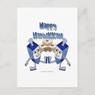 Happy Hanukkah Dancing Dreidels Jelly Doughnut Holiday Postcard