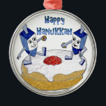 Happy Hanukkah Dancing Dreidels Jelly Doughnut Metal Tree Decoration<br><div class="desc">You are viewing The Lee Hiller Design Collection. Apparel,  Gifts & Collectibles Lee Hiller Photography or Digital Art Collection. You can view her Nature photography at http://HikeOurPlanet.com/ and follow her hiking blog within Hot Springs National Park.</div>