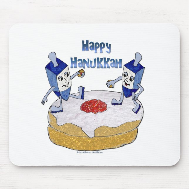 Happy Hanukkah Dancing Dreidels Jelly Doughnut Mouse Pad (Front)