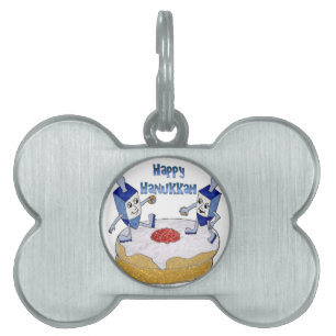 Happy Hanukkah Dancing Dreidels Jelly Doughnut Pet Tag