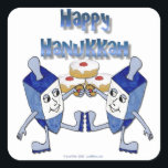 Happy Hanukkah Dancing Dreidels Jelly Doughnut Square Sticker<br><div class="desc">You are viewing The Lee Hiller Design Collection. Apparel,  Gifts & Collectibles Lee Hiller Photography or Digital Art Collection. You can view her Nature photography at http://HikeOurPlanet.com/ and follow her hiking blog within Hot Springs National Park.</div>