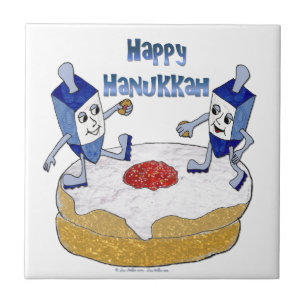 Happy Hanukkah Dancing Dreidels Jelly Doughnut Tile