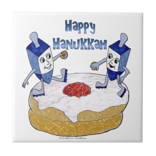 Happy Hanukkah Dancing Dreidels Jelly Doughnut Tile (Front)