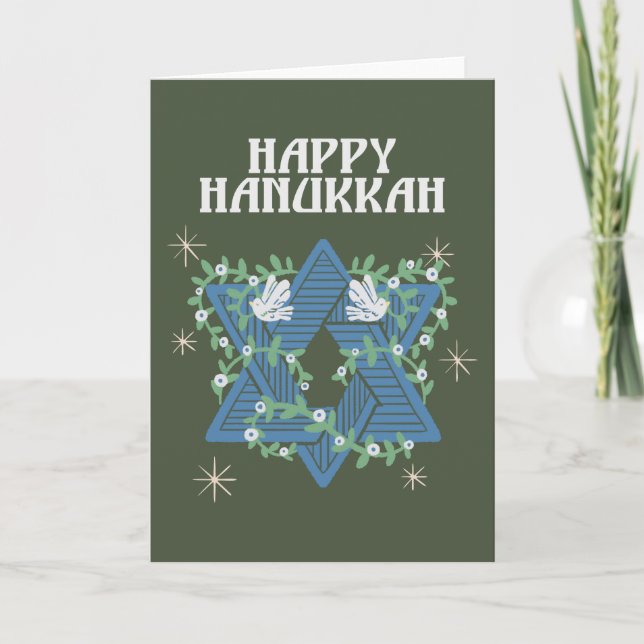 Happy Hanukkah Doves of Peace Star Of David Holiday Card (Front)