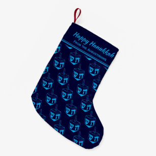 HAPPY HANUKKAH Dreidel Customised BLUE CYAN Small Christmas Stocking