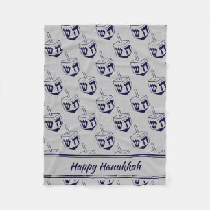 HAPPY HANUKKAH Dreidel Modern SILVER GRAY Navy Fleece Blanket
