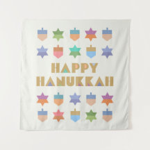 Happy Hanukkah Dreidels and Stars