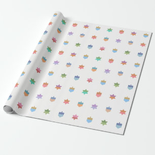 Happy Hanukkah Dreidels and Stars Wrapping Paper
