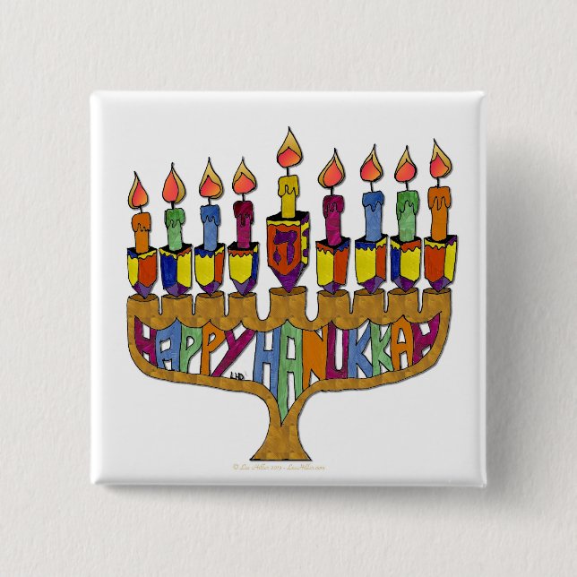 Happy Hanukkah Dreidels Menorah 15 Cm Square Badge (Front)