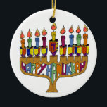 Happy Hanukkah Dreidels Menorah Ceramic Tree Decoration<br><div class="desc">You are viewing The Lee Hiller Design Collection. Apparel,  Gifts & Collectibles Lee Hiller Photography or Digital Art Collection. You can view her Nature photography at http://HikeOurPlanet.com/ and follow her hiking blog within Hot Springs National Park.</div>