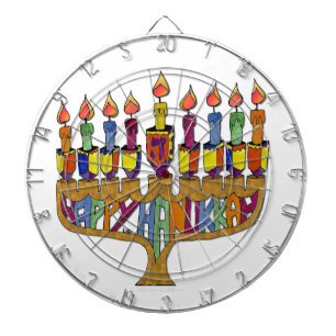 Happy Hanukkah Dreidels Menorah Dartboard