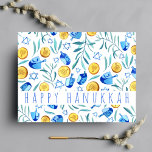 Happy Hanukkah Driedel Gelt Watercolor CUSTOM Postcard<br><div class="desc">Customise this card by adding your own text over the cute background. Check my shop for more colours and designs or let me know if you'd like something custom. Thanks for shopping with me!</div>