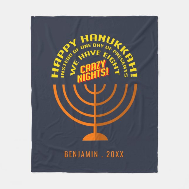 Happy Hanukkah Eight Nights of Celebration Fleece Blanket (Front)