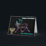 Happy Hanukkah - Electric Caribou Holiday Card<br><div class="desc">Chanukkah greetings from the Frozen Chosen. A bright,  neon-like rendering of a caribou,  also known as a reindeer. A Chanukkah menorah appears along with text reading,  "Happy Hanukkah". Add your own additional text. Inspired by the Northern Lights.</div>