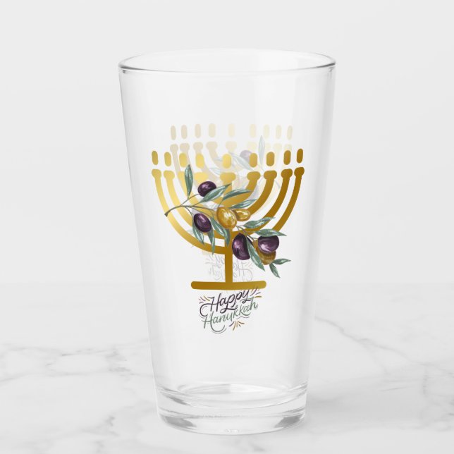Happy Hanukkah Entertaining Glass (Front)