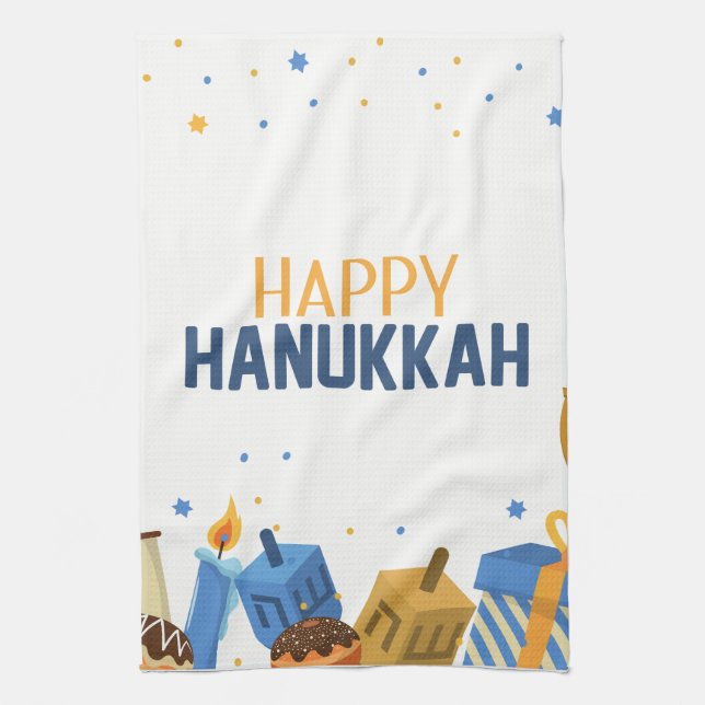 Happy Hanukkah Entertaining Tea Towel (Vertical)
