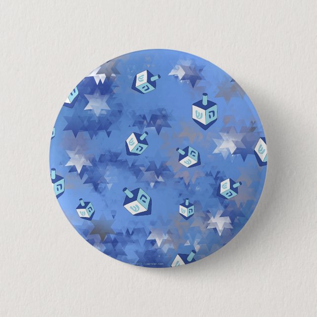 Happy Hanukkah Falling Star and Dreidels 6 Cm Round Badge (Front)