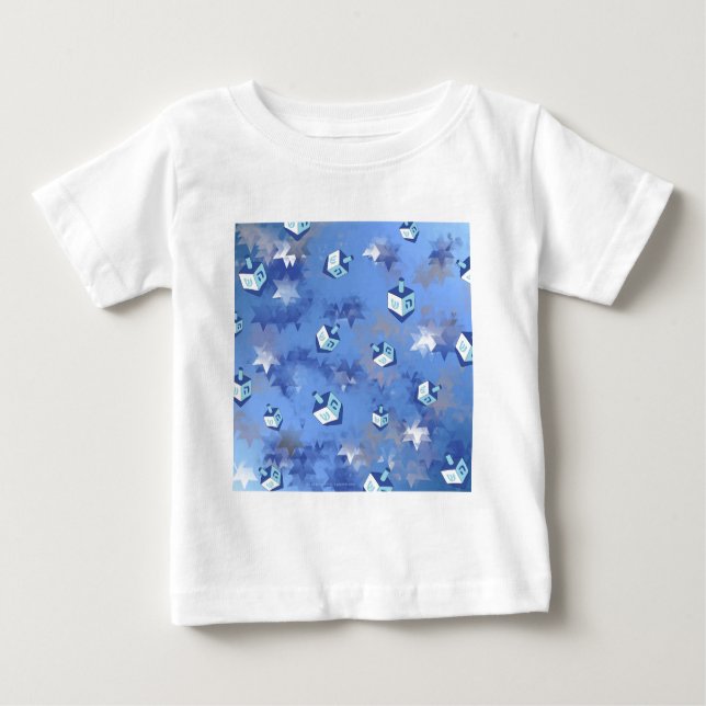 Happy Hanukkah Falling Star and Dreidels Baby T-Shirt (Front)