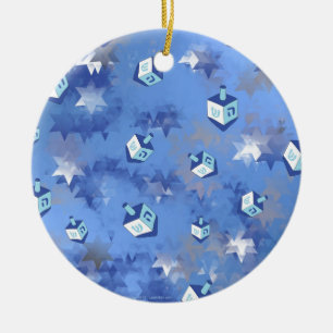 Happy Hanukkah Falling Star and Dreidels Ceramic Tree Decoration