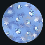 Happy Hanukkah Falling Star and Dreidels Classic Round Sticker<br><div class="desc">You are viewing The Lee Hiller Design Collection. Apparel,  Gifts & Collectibles Lee Hiller Photography or Digital Art Collection. You can view her Nature photography at http://HikeOurPlanet.com/ and follow her hiking blog within Hot Springs National Park.</div>