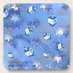 Happy Hanukkah Falling Star and Dreidels Coaster