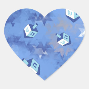 Happy Hanukkah Falling Star and Dreidels Heart Sticker