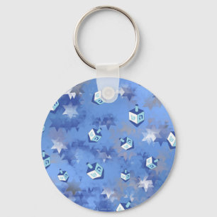 Happy Hanukkah Falling Star and Dreidels Key Ring