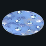Happy Hanukkah Falling Star and Dreidels Oval Sticker<br><div class="desc">You are viewing The Lee Hiller Design Collection. Apparel,  Gifts & Collectibles Lee Hiller Photography or Digital Art Collection. You can view her Nature photography at http://HikeOurPlanet.com/ and follow her hiking blog within Hot Springs National Park.</div>