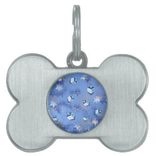 Happy Hanukkah Falling Star and Dreidels Pet Name Tag