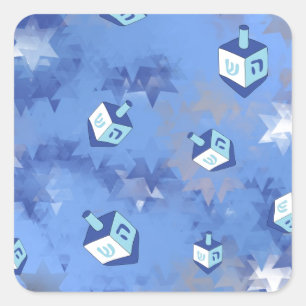 Happy Hanukkah Falling Star and Dreidels Square Sticker